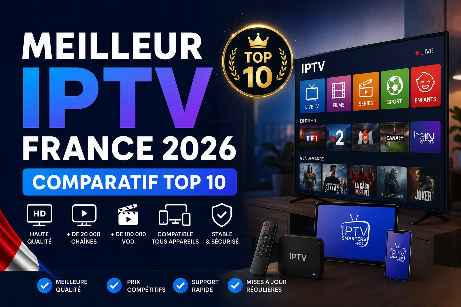 Meilleur abonnement IPTV France 2026 - Top 10 des fournisseurs Premium