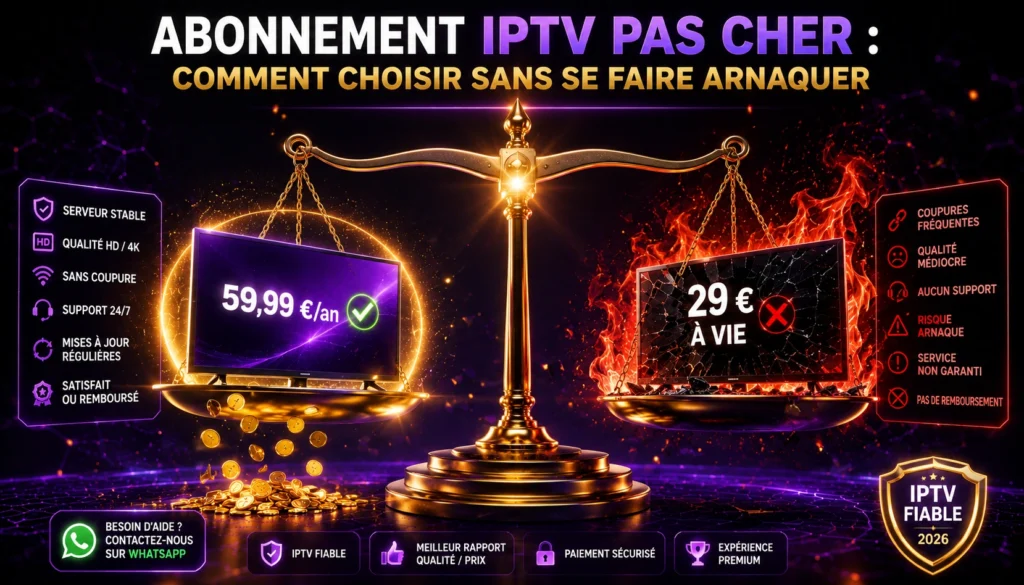 Abonnement IPTV pas cher fiable 2026 guide anti-arnaque comparatif qualité prix