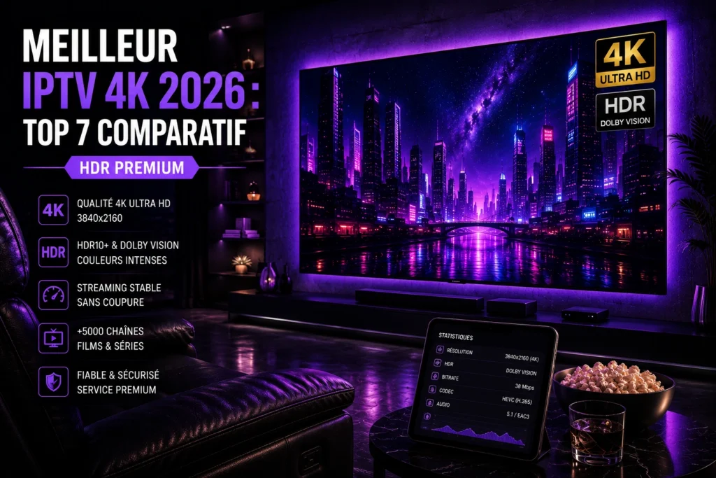 Meilleur IPTV 4K 2026 setup home cinema TV OLED 85 pouces HDR Dolby Vision comparatif top 7 français