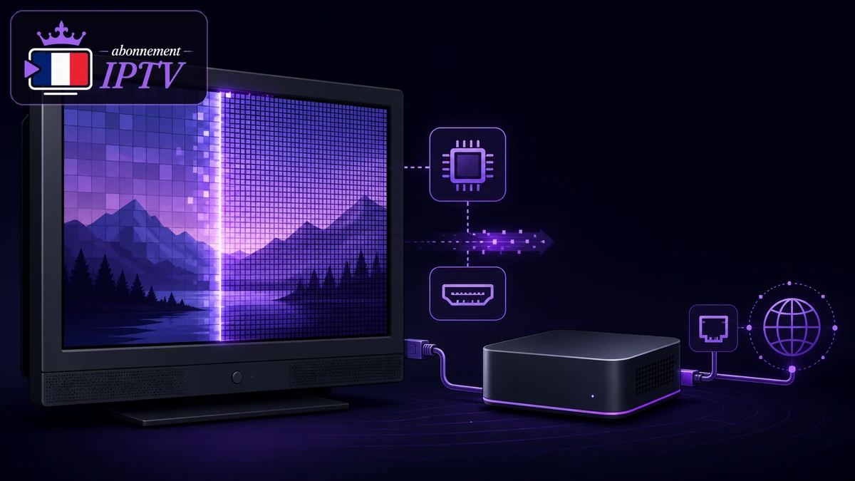 Ancien téléviseur IPTV vérifié pour la 4K avec port HDMI, codec HEVC et boîtier externe