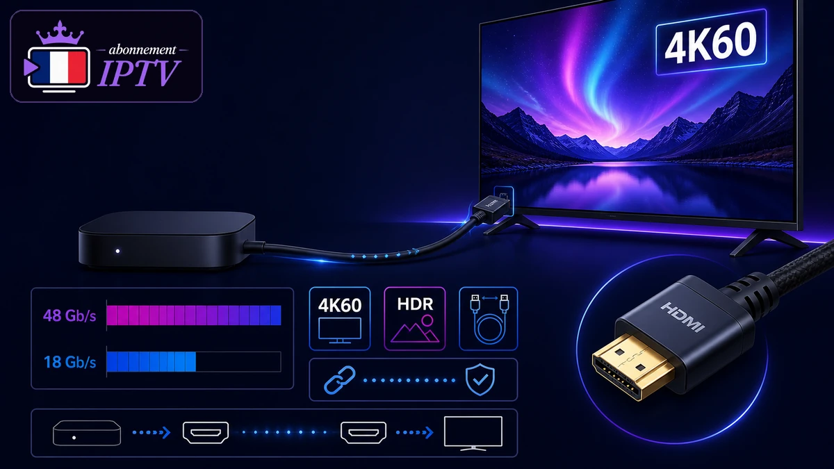 Câble HDMI IPTV relié à un téléviseur 4K