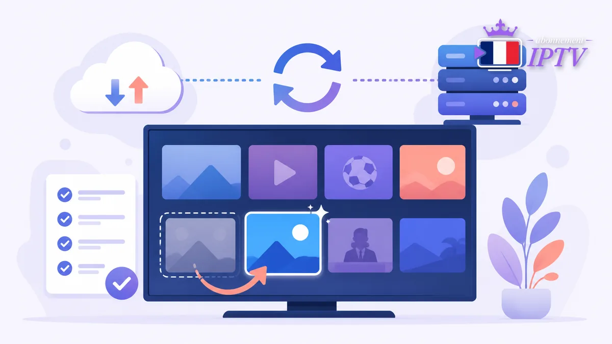 Catalogue IPTV : cycle de mise à jour Catalogue IPTV mis à jour entre serveur, nuage et télévision